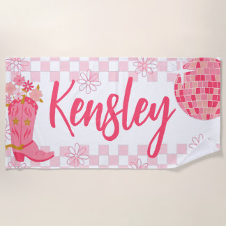 Retro Disco Cowgirl Style Personalised Beach Towel