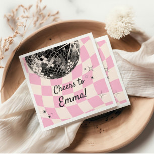 Retro Disco Custom Napkins – Pink Chequered Backgr