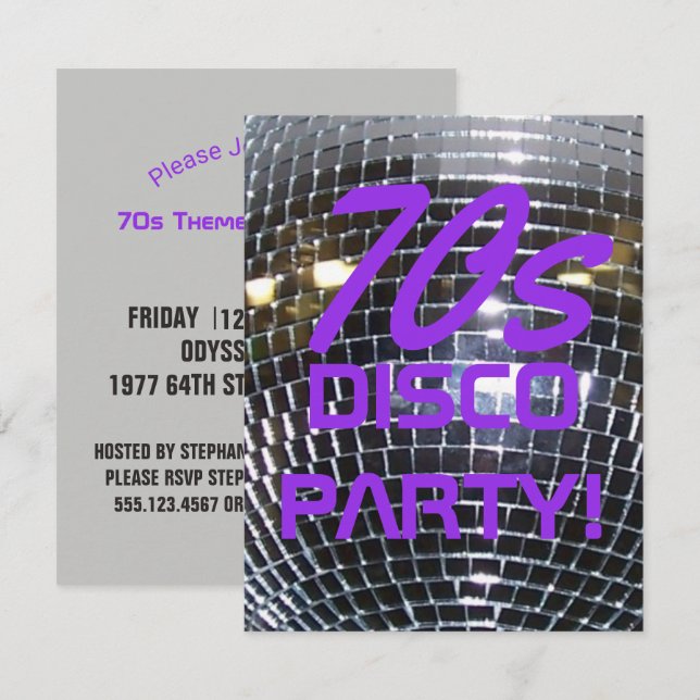 Retro Disco Dance Party | 70's Party Purple Invitation (Front/Back)