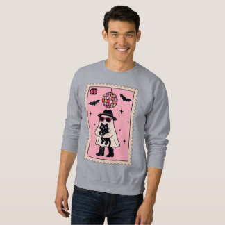 Retro Disco Ghost with Black Cat Halloween Stamp Sweatshirt
