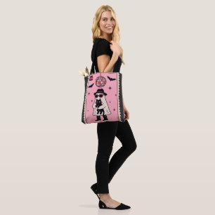Retro Disco Ghost with Black Cat Halloween Stamp Tote Bag