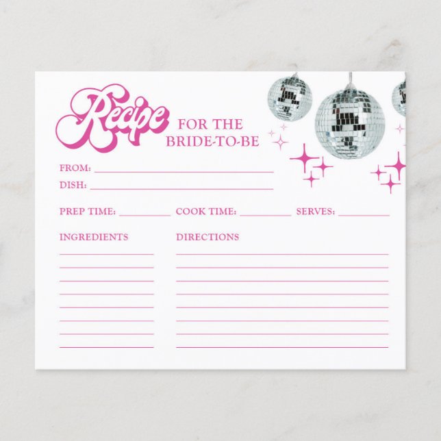 Retro Disco Groove Bridal Shower Recipe Cards (Front)