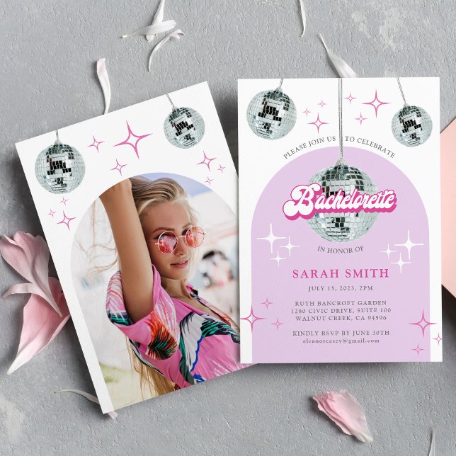 Retro Disco Groove Photo Bachelorette Party Invitation (Creator Uploaded)