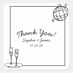 Retro Disco Personalised Wedding Thank You Square Sticker