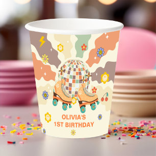 Retro Disco Roller Skate 1st Birthday Paper Cups