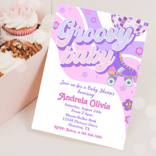 Retro Disco Roller Skate Baby Shower Party Invitation