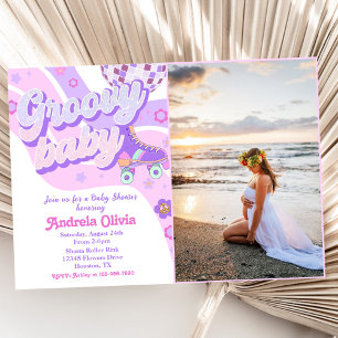 Retro Disco Roller Skate Baby Shower Party Photo Invitation