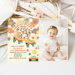 Retro Disco Roller Skate Groovy One 1st Birthday  Invitation