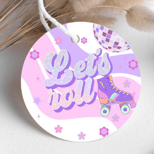 Retro Disco Roller Skate Let's Roll 1st Birthday Favour Tags