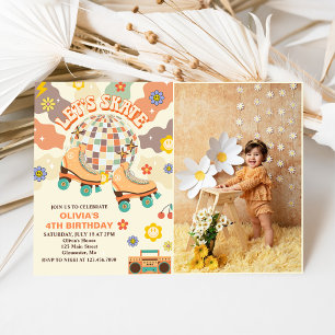 Retro Disco Roller Skate Let's Skate 4th Birthday Invitation