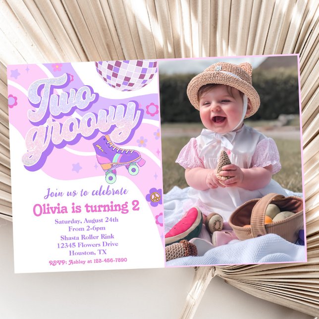 Retro Disco Roller Skate Two Groovy 2nd Birthday  Invitation (Creator Uploaded)