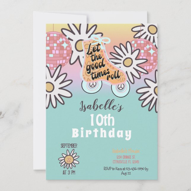 Retro Disco Roller Skating Party Invitation (Front)