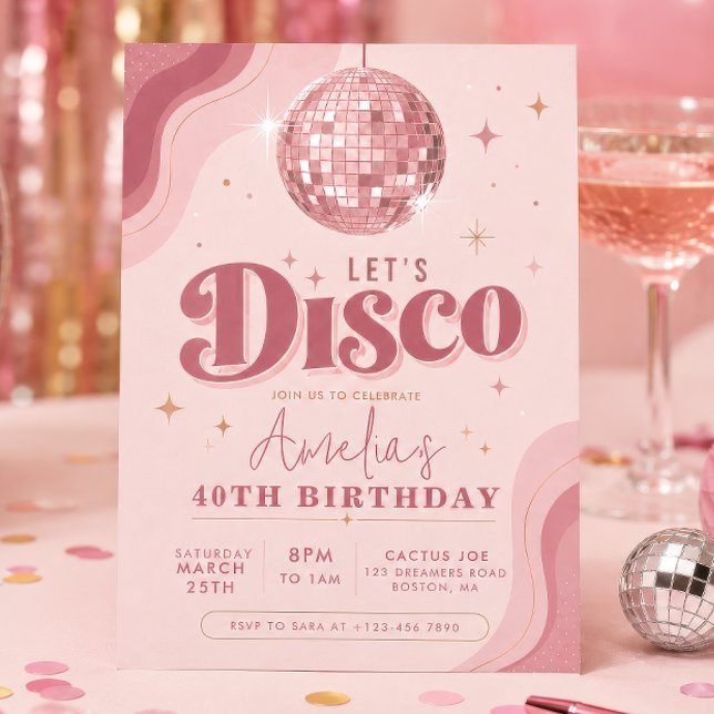 Retro Disco Rose Gold Birthday Invitation (Creator Uploaded)