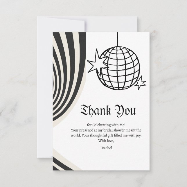 Retro Disco Theme Bridal Shower Thank You Card (Front)
