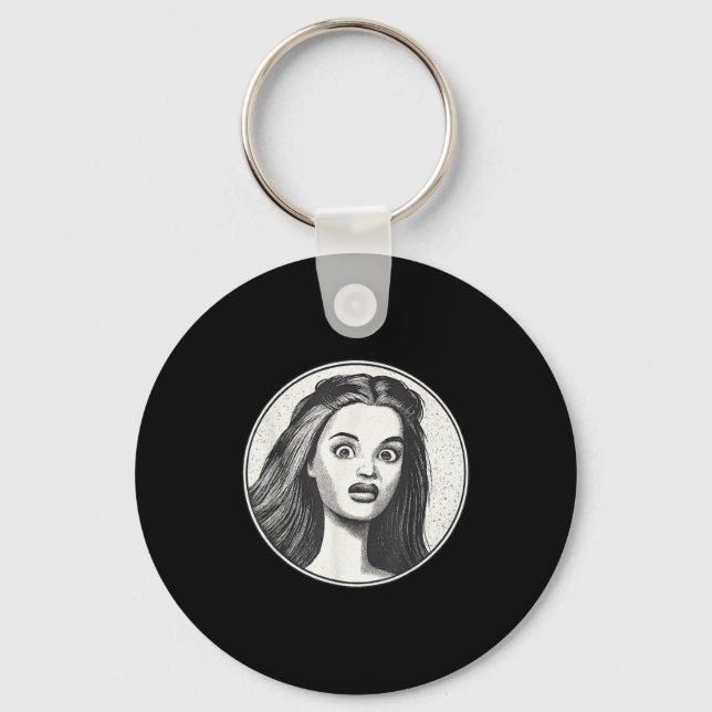 Retro Disgusted Doll Face  Key Ring (Front)