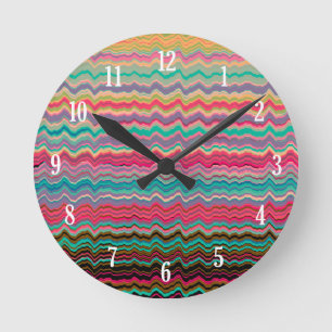 Retro distorted lines pattern round clock