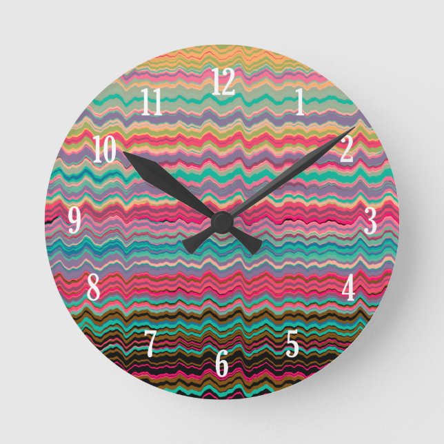 Retro distorted lines pattern round clock (Front)