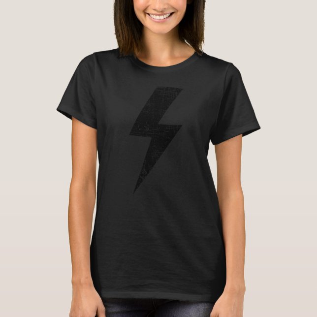 Retro Distressed Bolt Lightning Black T-Shirt (Front)