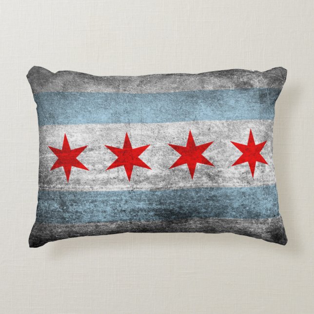 Retro Distressed Chicago Flag Decorative Cushion (Front)