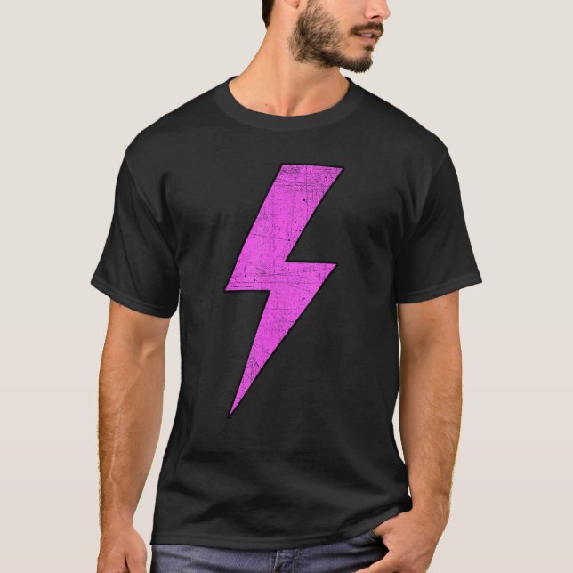 Retro Distressed Front & Back PINK Lightning Bolt T-Shirt (Front)