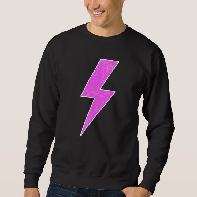 Retro Distressed Front & Back PINK & WHITE Lightni Sweatshirt (Front)