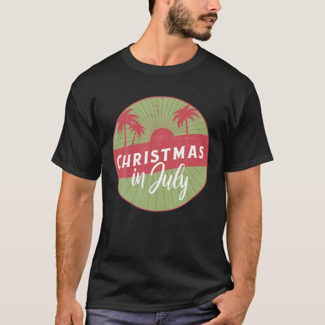 Retro Distressed Sunset And Palm Trees Christmas I T-Shirt (Front)