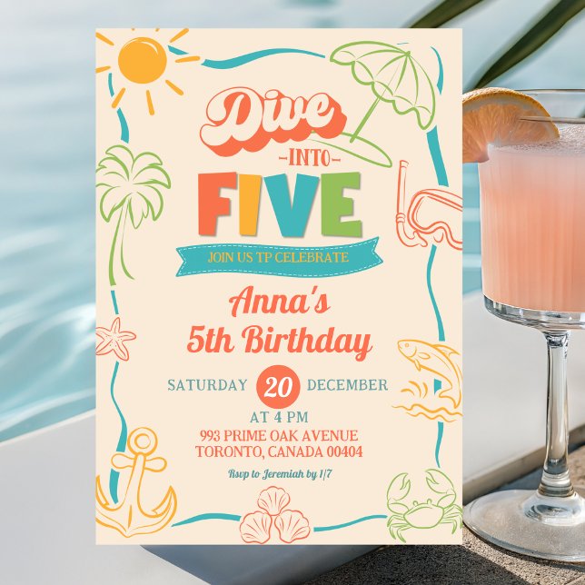 Retro Dive Into Five 5th Birthday Invitation (Creator Uploaded)