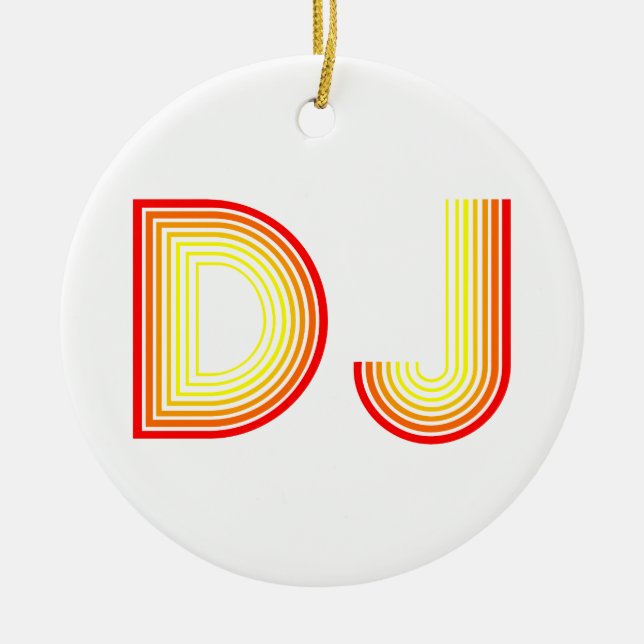 retro DJ Ceramic Tree Decoration (Front)