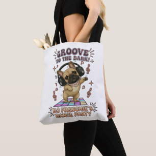 Retro DJ Frenchie Dance Party Graphic Tote Bag