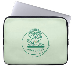 Retro DJ Racoon Unplugged Sage Green Laptop  Sleeve