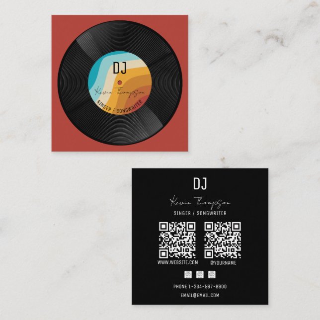 Retro Djing Modern Music DJ Vinyl Musician Square Business Card (Front/Back)