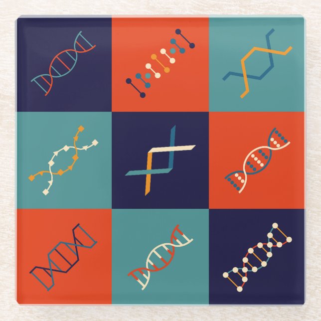Retro DNA genetics stem biology pattern set Glass Coaster (Front)