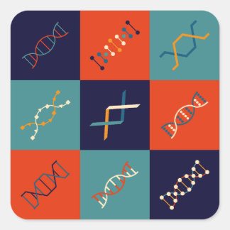Retro DNA genetics stem biology pattern set Square Sticker