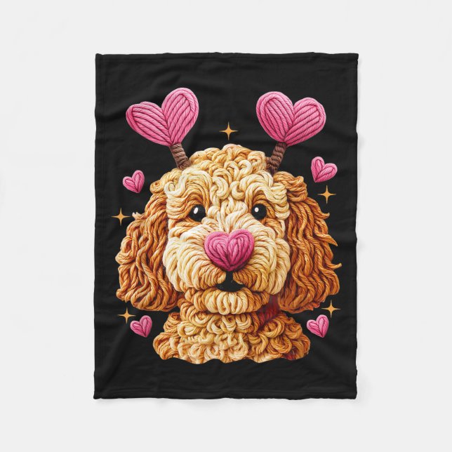 Retro Dog Goldendoodle Valentines Funny Gift Women Fleece Blanket (Front)