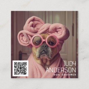 Retro Dog Groomer Square Business Card