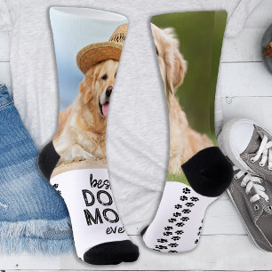 Retro DOG MOM Personalised Paw Prints Pet Photo Socks