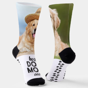 Retro DOG MOM Personalised Paw Prints Pet Photo Socks