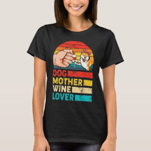Retro Dog Mother Wine  Shiba Inu Dog Mother's Day T-Shirt