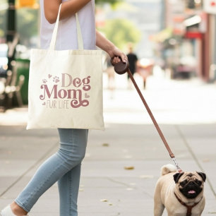 Retro Dog Mum Fur Life Custom Pug Photo Tote Bag