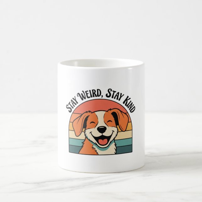 Retro Dog Stay Kind White Coffee Mug (Center)