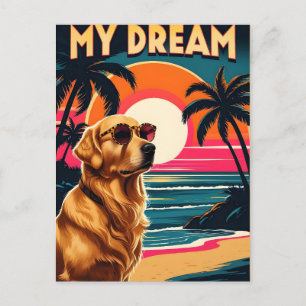 Retro Dog Sunglasses Vintage Sunset Beach  Announcement Postcard