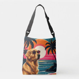 Retro Dog Sunglasses Vintage Sunset Beach Crossbody Bag
