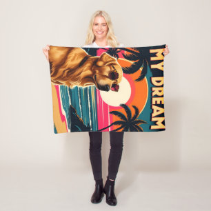 Retro Dog Sunglasses Vintage Sunset Beach Fleece Blanket