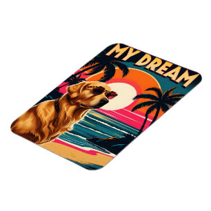 Retro Dog Sunglasses Vintage Sunset Beach  Magnet