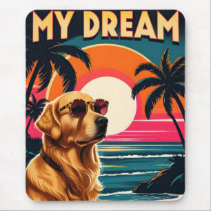 Retro Dog Sunglasses Vintage Sunset Beach  Mouse Mat