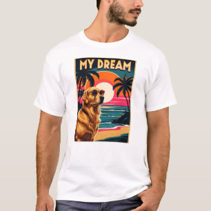 Retro Dog Sunglasses Vintage Sunset Beach  T-Shirt