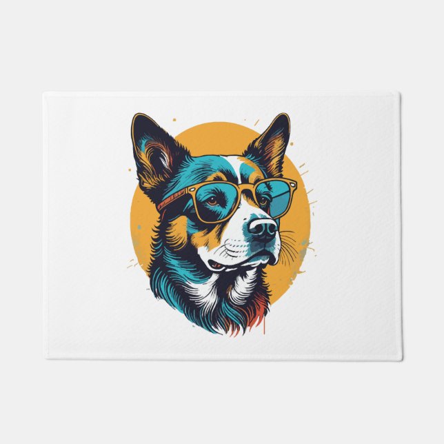 Retro Dog wearing sunglasses Doormat (Front)