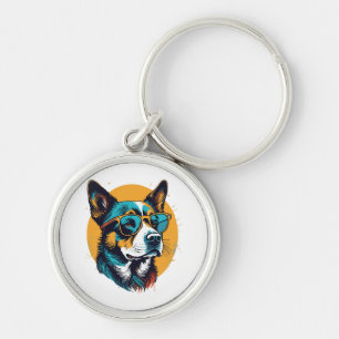 Retro Dog wearing sunglasses Key Ring