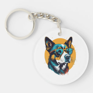 Retro Dog wearing sunglasses Key Ring