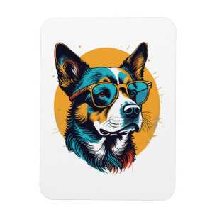 Retro Dog wearing sunglasses Magnet
